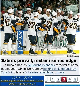 Sabres pull ahead by one Sabres pull ahead by one