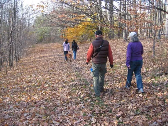 Walking the blue trail.