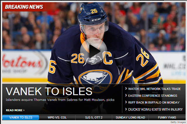 Sabres Captain Vanek to NYI Sabres Captain Vanek to NYI