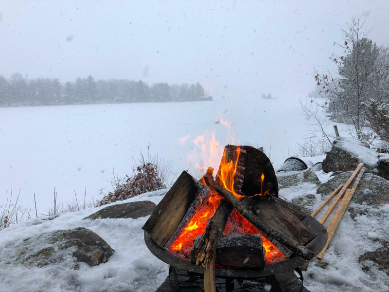 Enjoying a fire at lookout rock