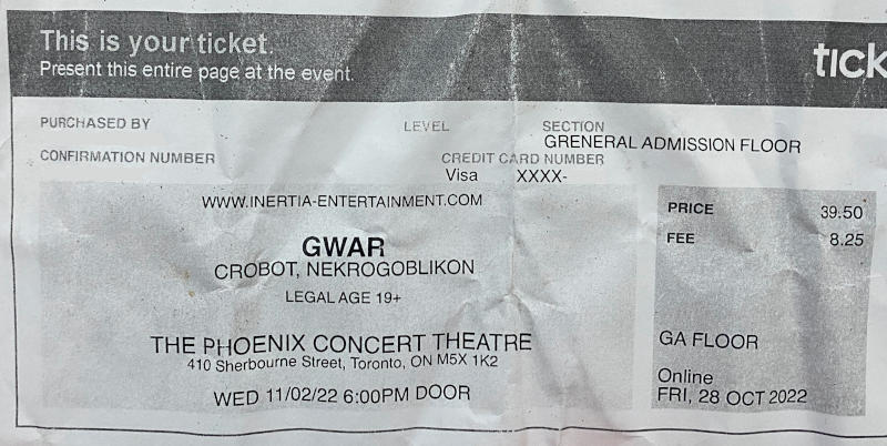 Printed ticket Printed ticket