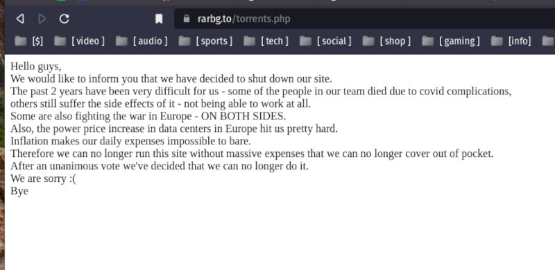 Another torrent site turns off the lights... Another torrent site turns off the lights...