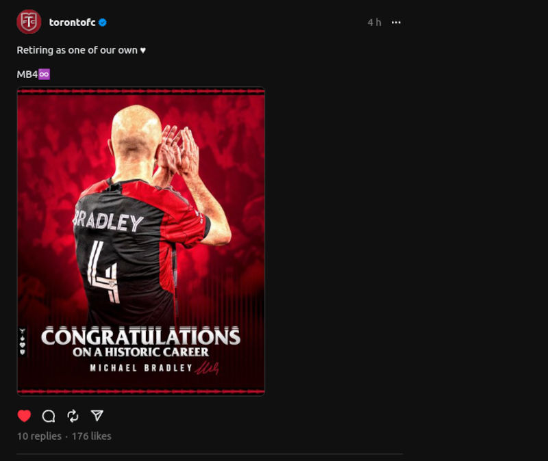 Bradley hangs 'em up. Forever TFC. Bradley hangs 'em up. Forever TFC.
